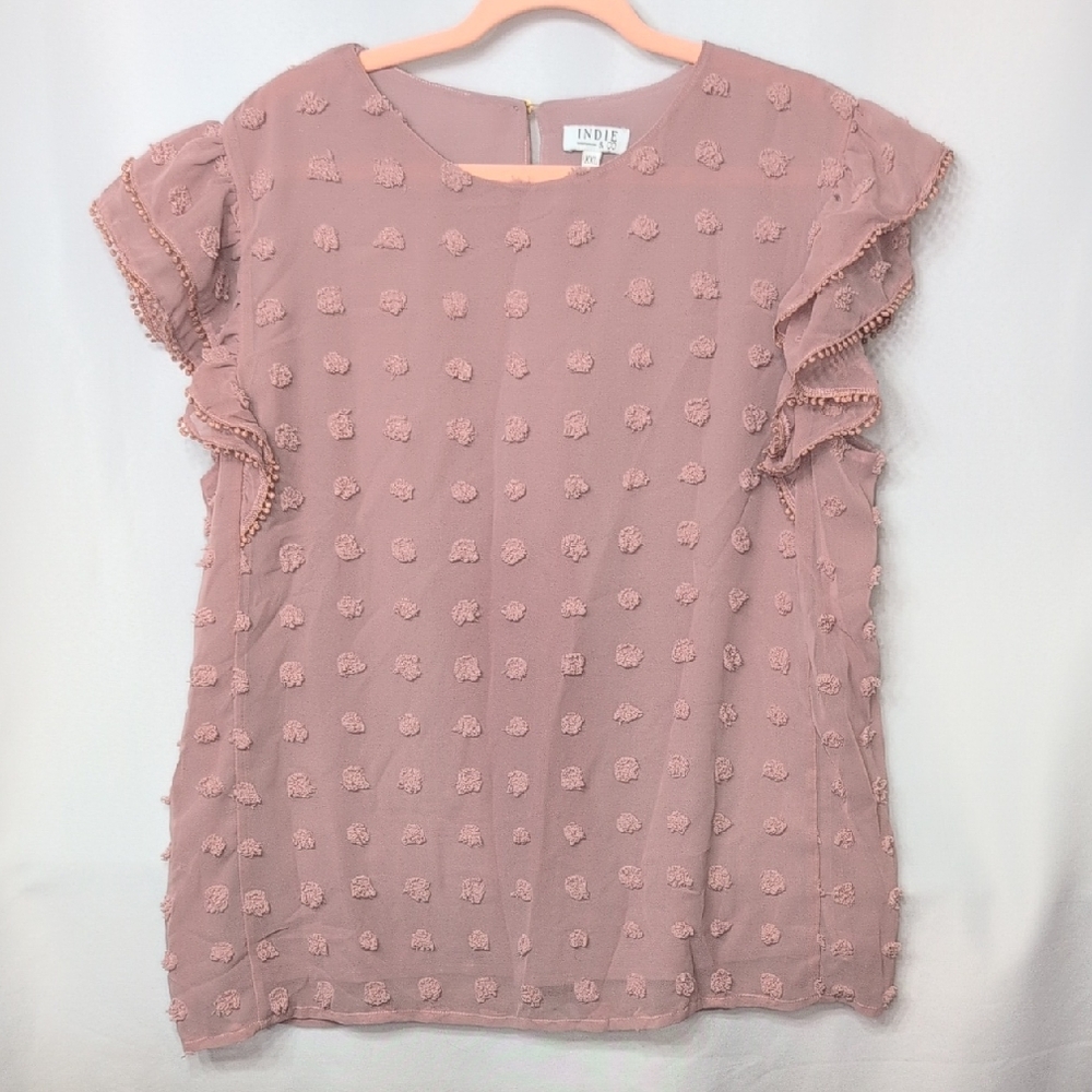Rose Pink Ruffle Sleeve Textured Blouse